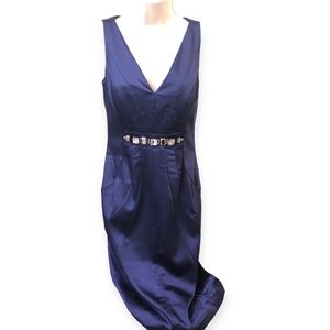 Jax Purple Satin Dress w/ Rhinestones V-Neck Sleeveless